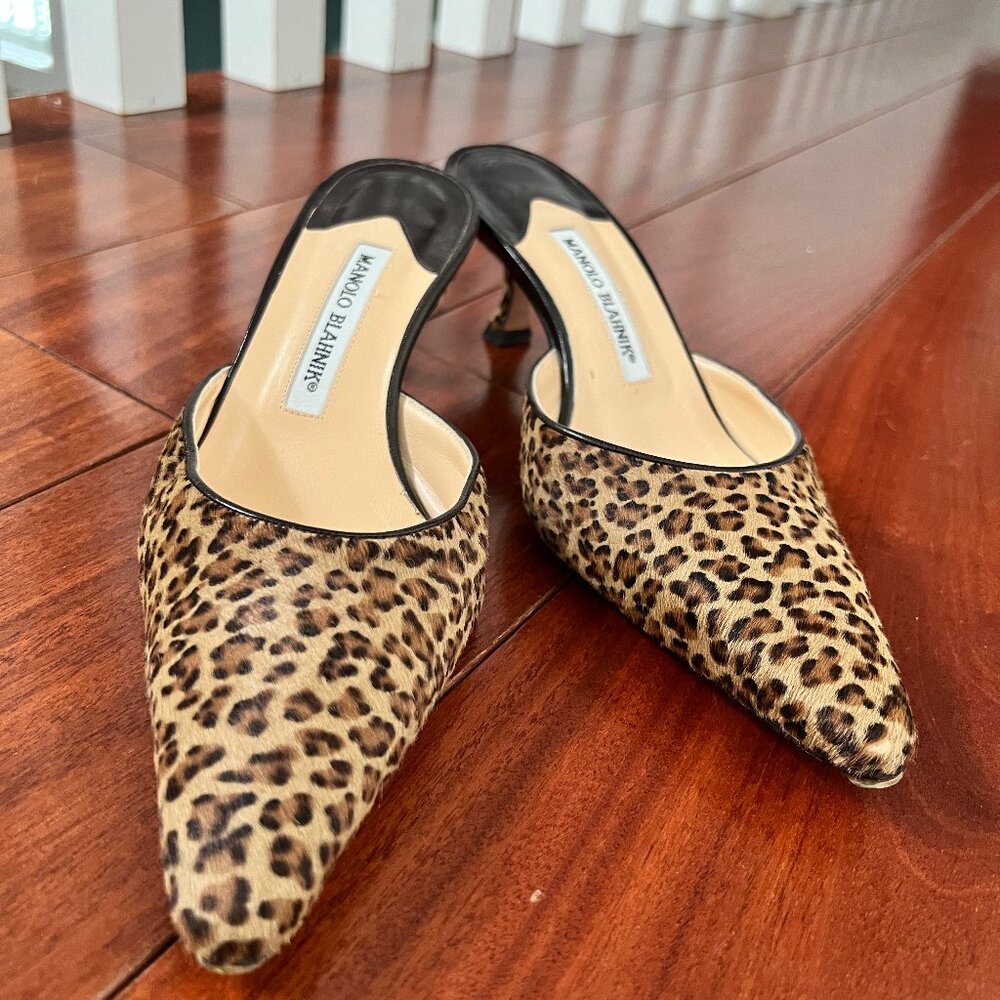 MONOLO BLAHNIK Carolynemu Pony Leopard Slide Size 39/9US